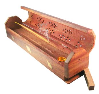 Wooden Incense Stick & Cone Burner Holder Coffin With Storage Compartment Organic Eco Friendly Ash Catcher Agarbatti Holder Rustic Style For Meditation Yoga Aromatherapy Home Fragrance Products 